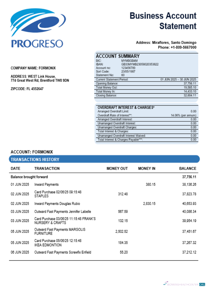 Download Progreso business account statement Word and PDF template Photoshop template
